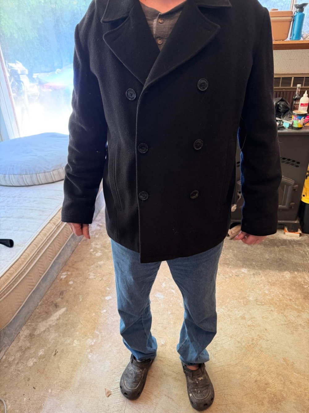 Kenneth Cole Reaction Black Double-Breasted Peacoat
